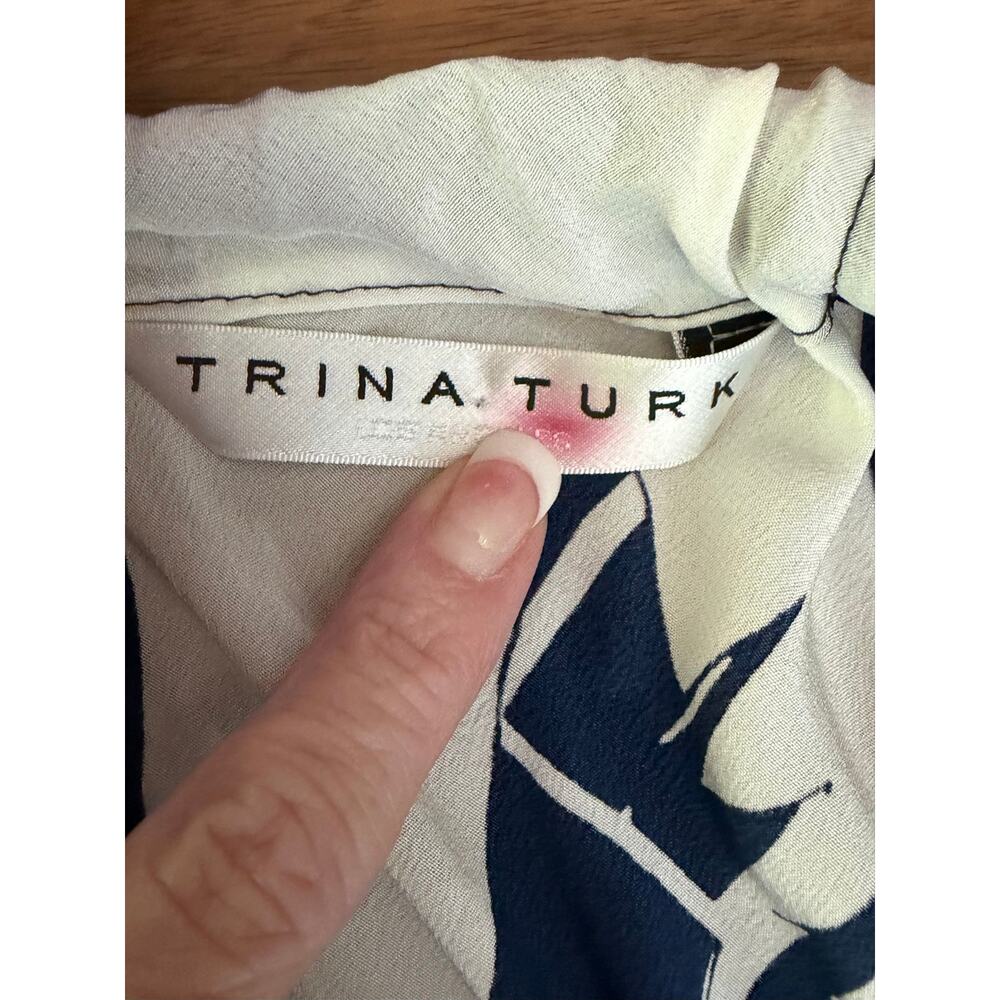 Trina Turk Navy Tennis Print Halter Handkerchief Top Medium - Picture 5 of 8